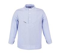 modAS Kinder Fischerhemd Sommer Langarm-Shirt mit Stehkragen - Gestreiftes Hemd im Finkenwerder-Stil in Azur-Weiß Größe 86