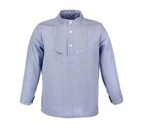 modAS Kinder Fischerhemd Sommer Langarm-Shirt mit Stehkragen - Gestreiftes Hemd im Finkenwerder-Stil in Marine-Weiß (054) Größe 80