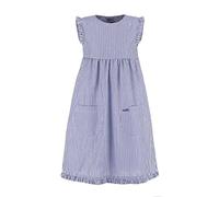modAS Kinder Kleid gestreift mit Rüschen - Mädchenkleid mit Streifen Ringelkleid Streifenkleid in Marine-Weiß Größe 134