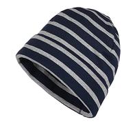 modAS Mütze Maritime Rollmütze Unisex für Kinder und Erwachsene - Ringelmütze Baumwollmütze mit Streifen in Blau/Grau-Melange bis 61 cm Kopfumfang