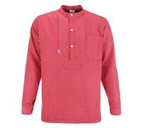 modAS Unisex Finkenwerder Fischerhemd Basic Line - Hemd Seemann Skipper Fischer-Hemd gestreift aus Baumwolle mit schmalen Streifen in Rot Größe M