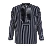 modAS Unisex Finkenwerder Fischerhemd Basic Line - Hemd Seemann Skipper Fischer-Hemd gestreift aus Baumwolle mit Breiten Streifen in Blau Größe XL