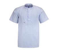 modAS Unisex Fischerhemd Sommer Kurzarm-Shirt mit Stehkragen - Gestreiftes Hemd im Finkenwerder-Stil in Azur-Weiß Größe Damen 38 - Herren 44