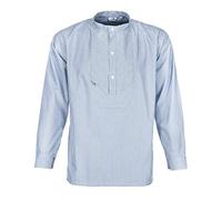 modAS Unisex Fischerhemd Sommer Langarm-Shirt mit Stehkragen - Gestreiftes Hemd im Finkenwerder-Stil in Azur-Weiß Größe Damen 60 - Herren 66