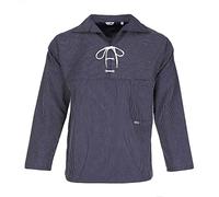 modAS Unisex Original Takelhemd mit V-Ausschnitt mit Kordelschnürung - Maritimes Fischerhemd mit Brusttasche mit schmalen Streifen in Blau Größe Damen 48 - Herren 54