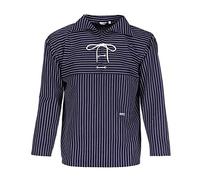 modAS Unisex Original Takelhemd mit V-Ausschnitt mit Kordelschnürung - Maritimes Fischerhemd mit Brusttasche mit Breiten Streifen in Blau Größe Damen 50 - Herren 56