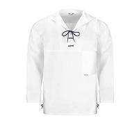 modAS Unisex Schlupfblouson Maritim mit Kordelschnürungen - Fischerhemd Uni mit Brusttasche in Weiß Größe Damen 50 - Herren 56