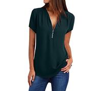 modasua Damen Bluse Chiffon Langarmshirts Casual Tunika Shirts, doppeltes Oberteil für Damen mit Chiffon, Chiffon Bluse Damen große größen, Green M 36