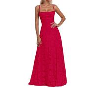 Modaworld Abendkleid Damen Lang, Brautjungfernkleider mit Floralem Jacquard, Lange Kleider für Hochzeit, Elegantes Spaghettiträger Ballkleid, Langes Kleid für Hochzeitsgast, Abschlusskleid Abiball