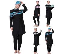 Modaworld Burkini Damen Muslim Langarm Lang Badeshirt+Badehose+Badekappe 3tlg Badeanzug Ganzkörper Bademode