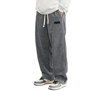 Modaworld Cordhose Herren Baggy Japanische Hose Herbst Winter Haremshose Casual Lockere Männer Cord Hose mit Kordelzug Elastischer Taille Geradem Bein