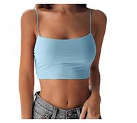 Modaworld Crop Tops Damen Bauchfrei Y2K Oberteil Spaghetti Cropped Blusetops Ärmellose Lässig Sommer Kurz Weiß Frauen Tank Top Trägertop Damentop Croptops