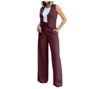 Modaworld Damen Hosenanzug Elegant Business Anzug Blazer Hose 2-teilig Set Zweiteiler Slimfit Hosen + Weste Mode 2 Teiler Festlich Sportlich Streetwear Formal Festlicher Suit