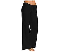 Modaworld Damen Leinenhose Weite Beine Lang Hose Sommer Loose Freizeithose Strandhose Leinen Pants Frauen Einfarbig Leicht Lang Hosen Stoffhose Baumwollhose Sommerhose mit Taschen