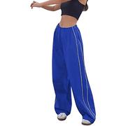 Modaworld Fallschirmhosen Teenager Baggy Cargohose Damen Y2K Weites Bein Track Pants Baggy Hosen für Frauen Streetwear Elastische Taille Parachute Vintage Pants