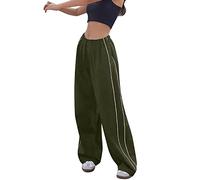 Modaworld Fallschirmhosen Teenager Baggy Cargohose Damen Y2K Weites Bein Track Pants Baggy Hosen für Frauen Streetwear Elastische Taille Parachute Vintage Pants