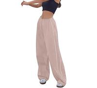 Modaworld Fallschirmhosen Teenager Baggy Cargohose Damen Y2K Weites Bein Track Pants Baggy Hosen für Frauen Streetwear Elastische Taille Parachute Vintage Pants