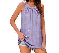 Modaworld Frauen Tank Top Loose Fit Ärmellose Halter Tops Casual Plissee Öse Sommer Flowy Cami Shirts Bluse