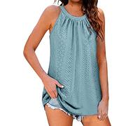 Modaworld Frauen Tank Top Loose Fit Ärmellose Halter Tops Casual Plissee Öse Sommer Flowy Cami Shirts Bluse
