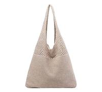Modaworld Gestrickte Schultertasche Damen, Netz-Strandtasche, gewebte Einkaufstasche, geräumige Shopper Tasche für Sommer, Urlaub und Freizeit