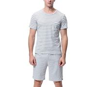 Modaworld Herren Schlafanzug Kurz Gestreift Pyjama Sommer Baumwolle Nachtwäsche Kurzarm Rundhals Hausanzug Sleepwear für Männer Schlafanzug Herren Zweiteiliger Herren Nachtwäsche Set Pyjamahose