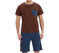 Modaworld Herren Schlafanzug Kurz Gestreift Pyjama Sommer Baumwolle Nachtwäsche Kurzarm Rundhals Hausanzug Sleepwear für Männer Schlafanzug Herren Zweiteiliger Herren Nachtwäsche Set Pyjamahose