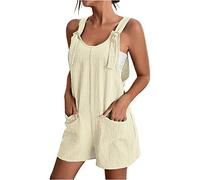 Modaworld Kurzer Jumpsuit Damen Sommer Casual Playsuit V-Ausschnitt Elegant Overall Lose Kurzarm Einteiler Latzhose mit Taschen und Gürtel Klassisch Streifen Sommerhose Shorts Romper