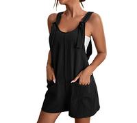 Modaworld Kurzer Jumpsuit Damen Sommer Casual Playsuit V-Ausschnitt Elegant Overall Lose Kurzarm Einteiler Latzhose mit Taschen und Gürtel Klassisch Streifen Sommerhose Shorts Romper