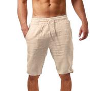Modaworld Leinenhose Herren 3/4 Bermuda Shorts Herren Leinen 3/4 Kurze Hosen Herren Leicht Shorts Herren Übergröße Knielang Kurze Hosen Herren Über Knie Leinenhose Herren Kurz Sommer