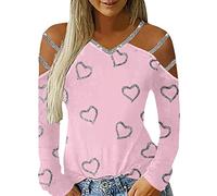 Modaworld Modisch Tunika Bluse Damen Langarmshirt Oberteile Sexy Heißes Bohren T Shirt mit Elektrokardiogramm Motiv Pullover mit fünfzackigen Sternen und Pailletten schulterfreie Sling Shirts