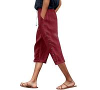 Modaworld Sommerhose Damen Leicht und Luftig 3/4 Palazzo Hose Sommer Stoffhose Weite Baumwolle Freizeithose Plissee Lockere mit Taschen und Gummizug für Urlaub Strand Arbeit