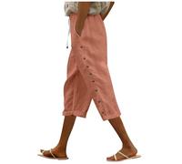 Modaworld Sommerhose Damen Leicht und Luftig 3/4 Palazzo Hose Sommer Stoffhose Weite Baumwolle Freizeithose Plissee Lockere mit Taschen und Gummizug für Urlaub Strand Arbeit