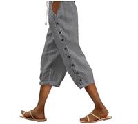 Modaworld Sommerhose Damen Leicht und Luftig 3/4 Palazzo Hose Sommer Stoffhose Weite Baumwolle Freizeithose Plissee Lockere mit Taschen und Gummizug für Urlaub Strand Arbeit