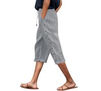 Modaworld Sommerhose Damen Leicht und Luftig 3/4 Palazzo Hose Sommer Stoffhose Weite Baumwolle Freizeithose Plissee Lockere mit Taschen und Gummizug für Urlaub Strand Arbeit