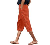 Modaworld Sommerhose Damen Leicht und Luftig 3/4 Palazzo Hose Sommer Stoffhose Weite Baumwolle Freizeithose Plissee Lockere mit Taschen und Gummizug für Urlaub Strand Arbeit
