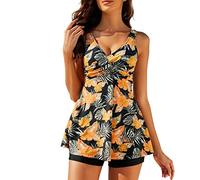 Modaworld Tankini Damen Bauchweg V-Ausschnitt Badeanzug mit Shorts Swimsuits Push up Tankini Set gepolstert Große Größen Badekleid Beachwear Zweiteiler Bademode