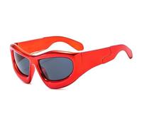 Mode Blaue Spiegel Sonnenbrille Für Frauen Vintage Übergroße Cat Eye Sonnenbrille Männer Hip Hop Punk Brillen Weibliche Shades, rot grau, Einheitsgröße