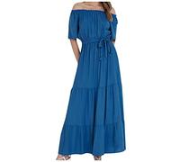 Mode böhmisches Kleid für Frauen schulterfrei Damenkleider Feste elastische Taille Maxirock mit Schnürung knöchellange Kleider