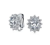 Mode Feierlich Ferien Party Bräutigam Oval Clear Cubic Zirconia Halo Crown AAA CZ Ohrstecker Clip On Ohrringe Für Frauen Hochzeit Non Pierced Ohr Silber Vergoldet