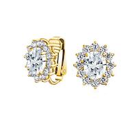 Mode Feierlich Ferien Party Bräutigam Oval Klar Kubischer Zirkonia Halo Krone AAA CZ Ohrstecker Clip Auf Ohrringe Für Frauen Hochzeit Nicht Durchbohrt Ohr Gelb 14K Vergoldet