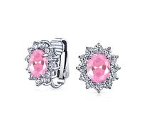 Mode Feierlich Ferien Party Bräutigam Oval Rosa Cubic Zirconia Halo Crown AAA CZ Ohrstecker Clip On Ohrringe Für Frauen Hochzeit Nicht Durchbohrt Ohr Silber Vergoldet