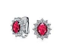 Mode Feierlich Ferien Party Bräutigam Oval Simuliert Rot Rubin Cubic Zirconia Halo Crown AAA CZ Ohrstecker Clip On Ohrringe Für Frauen Hochzeit Non Pierced Ohr Silber Vergoldet