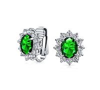 Mode Feierlich Ferien Party Bräutigam Oval Simuliert Smaragd Grün Cubic Zirconia Halo Krone AAA CZ Ohrstecker Clip On Ohrringe Für Frauen Hochzeit Non Pierced Ohr Silber Vergoldet