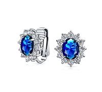 Mode Feierlich Ferien Party Bräutigam Oval Simulierte Saphir Königsblau Cubic Zirconia Halo Krone AAA CZ Ohrstecker Clip On Ohrringe Für Frauen Hochzeit Nicht Durchbohrt Ohrstecker Silber Vergoldet