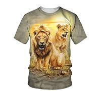 Mode Herren T-Shirts Löwenmuster 3D Druck T-Shirt Sommer Casual Hip Hop Tier Grafik T-Shirts Streetwear, Q-12309, XXL