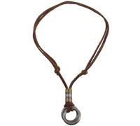 Mode Männer Retro Lederband Halskette Doppel Kreis Ring Anhänger Schmuck Geschenk