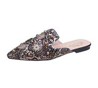 Mode Sommer und Herbst Frauen Pumps Niedrige Ferse Flache Spitze Perle Strass Bunte Druck Halbe Hausschuhe Pantoletten Sommer Damen Schuhe