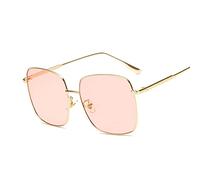 Mode Vintage Sonnenbrille Damen Luxus Quadratische Sonnenbrille Damen Retro Großer Rahmen Metall Spiegel (Gold Rosa)