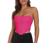 Modegal Damen-Korsett im Vintage-Stil, trägerlos, offener Rücken, Netzstoff, Reißverschluss hinten, Korsett, Bodyshaper, bauchfreies Top, Rosarot, 6-8