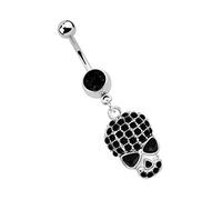 Bauchnabelpiercing ADELIA´S "Piercing - Bauchnabelpiercing Pewter Totenkopf Opal", schwarz, Piercings, Damen, Totenkopf mit Opal, 20 mm Länge, 1,6 mm Stärke, Pewter (56441561-0) schwarz